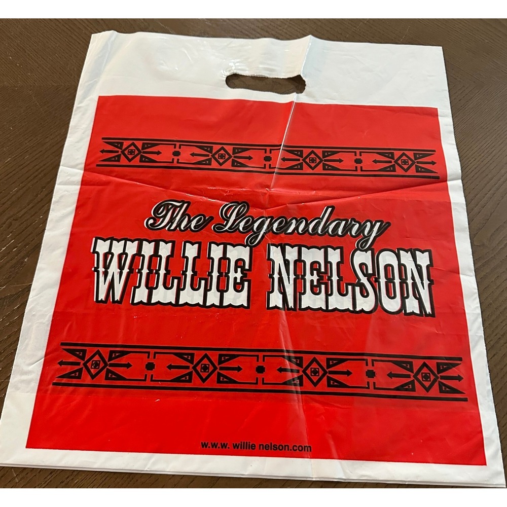 Vintage Willie Nelson Concert Merchandise Plastic Shopping Bag Red White Music